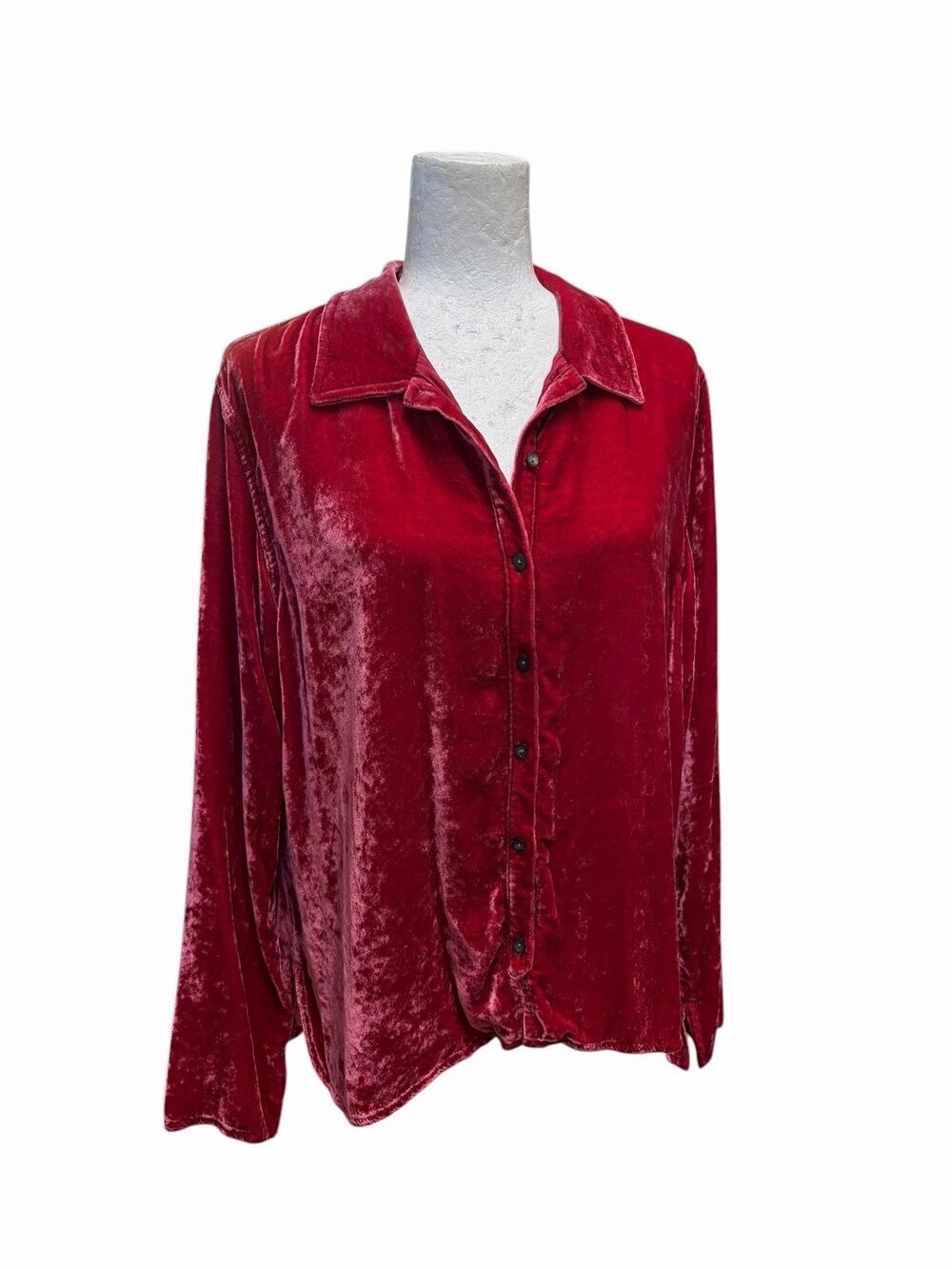 VTG J Jill Crushed Velvet Pink Shirt Long Sleeve Rayon Silk Boho Size Medium